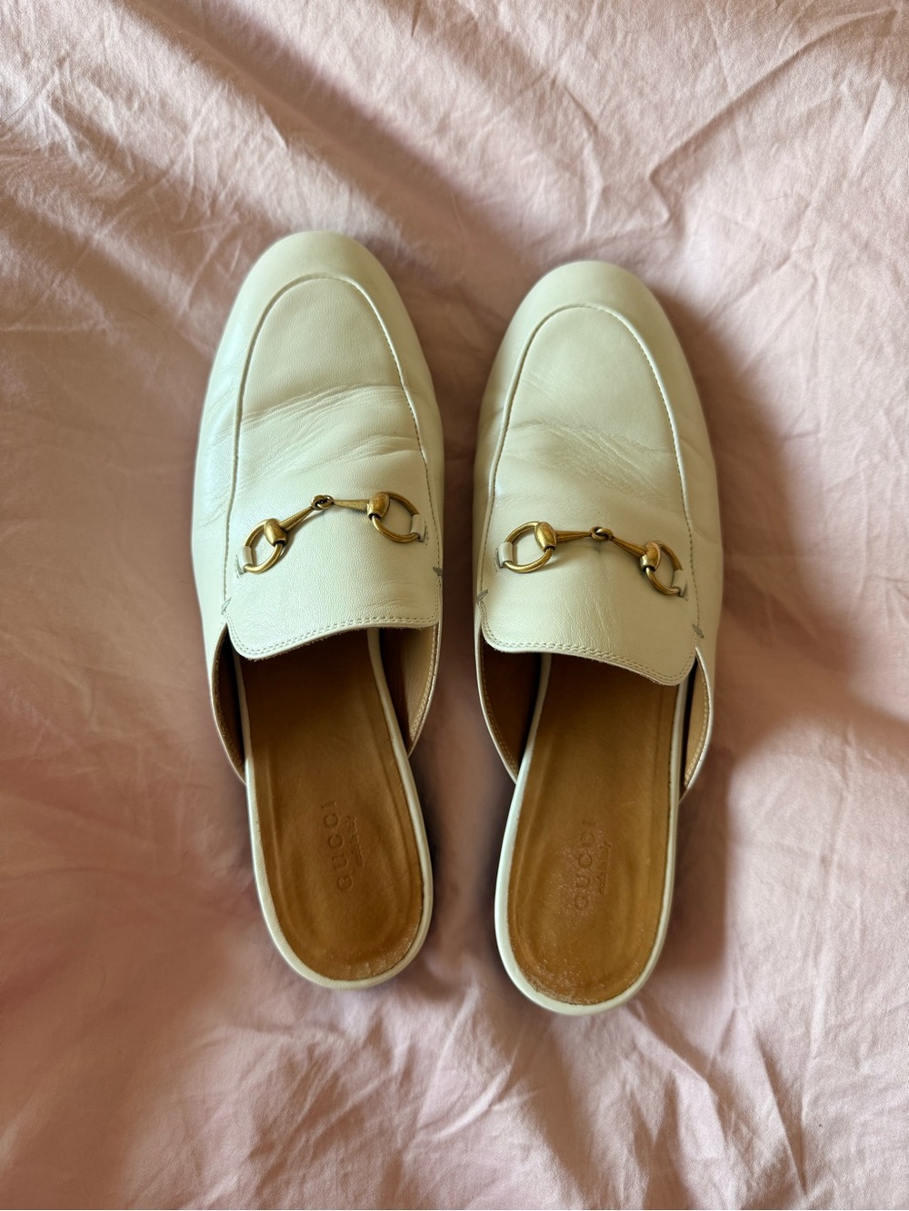 GUCCI Princetown Cream Leather Horsebit Mules EU 41